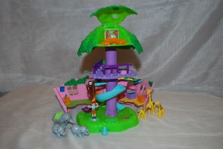 Vintage 2000 Polly Pocket Jungle Pets Tree House With Animals And Dolls