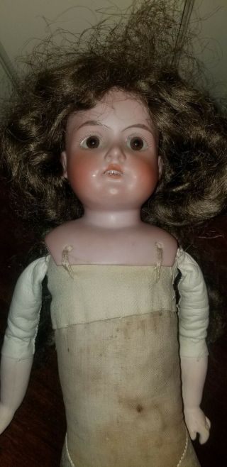 Antique A & M Armand Marseille 370 Bisque Doll Leather & Fabric Antique Body