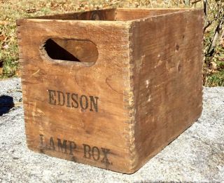 Rare Antique Advertising Edison Lamp Wood Box 9 " Lx 6.  5 " H Dovetail Prim