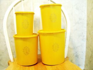 Vintage Tupperware Servalier 4 Pc Nesting Canister Set Yellow Harvest Gold Euc