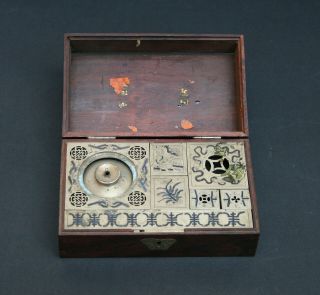 Antique Chinese Opium Travelling Box Huanghuali Paktong Lamp Tools