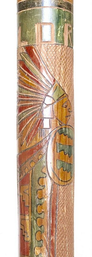 Vintage Antique Folk Art Indian Head Carved Wood Florida Baseball Bat 3