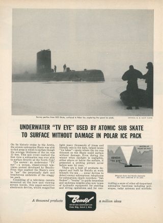 1959 Bendix Tv Eye Ad Uss Skate Atomic Submarine Explores Artic Ice Pack