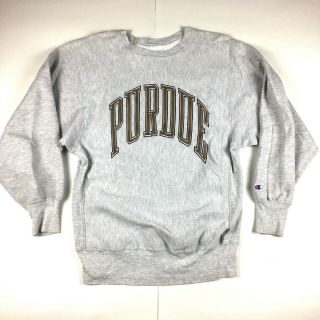 Vtg Champion Reverse Weave Purdue University Crewneck Sweatshirt Sz Large Gray
