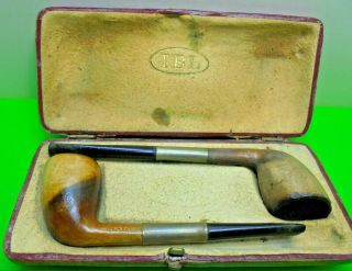 Antique Victorian Old Vintage T B L Royal 1897 Clays Two Cased Estate Pipes A/f
