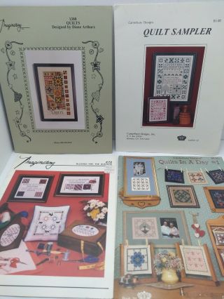 4 Vintage Quilting Themed Cross Stitch Patterns Quilts 90s Quilt Samplers Books