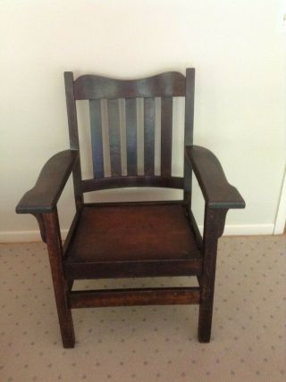 Antique Arts And Crafts Mission Style Arm Wood Chair