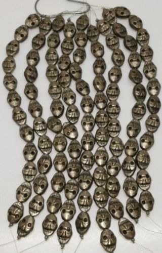 Antique Vtg Artisan Silver Skull Beads Halloween Dead Goth Gothic Voodoo Rare