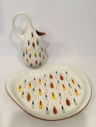 Vtg Mid - Century Modern Stangl Pottery Amber Glo Decorative Pitcher,  Platter