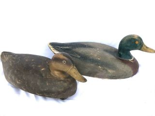 2 Wildfowler Mallard Duck Decoys Rare Vintage Antique Paint Pair Set
