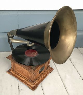 Antique c1910 Oak Victor Talking Machine Victor II Phonograph & Horn 3