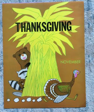 Vintage Thanksgiving November School Poster 1970s Classroom Decor 22x17 "