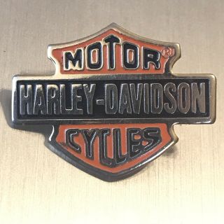 Harley - Davidson Motor Cycles Bar & Shield Logo Pin Orange & Black
