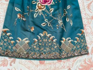 Vintage 1930s Gold Embroidered Satin Chinese Skirt Sequins Blue Cheongsam Qipao 3