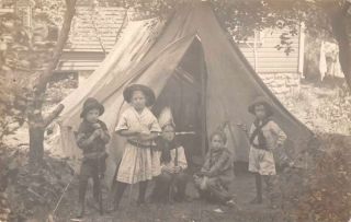 Children Dressed As Cowboys And Indians Real Photo Vintage Postcard Aa912