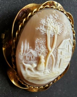 Antique Carved Shell Brooch 14k Vtg Estate Jewelry Ornate Victorian Pin