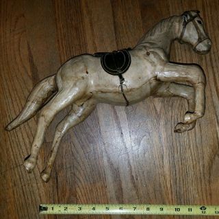 Vintage Leather & Paper Mache Horse 12 " Glass Eyes Antique Art Toy Statue