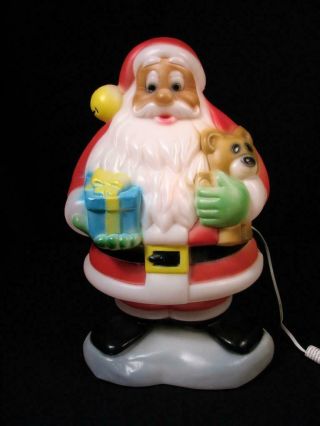 Vintage Plastic Lighted 18 " General Foam Blow Mold Christmas Santa Claus W Bear