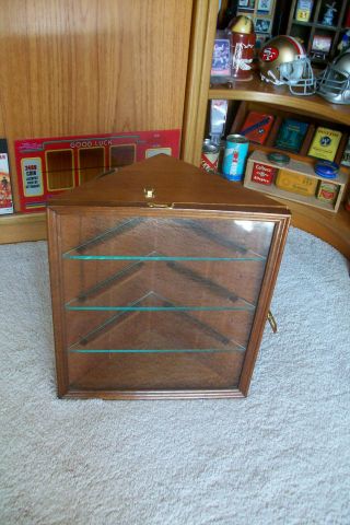 Vintage Wood And Glass Corner Wall Shelf Display Case