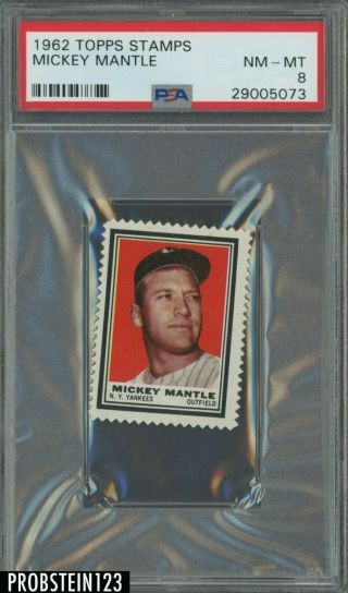 1962 Topps Stamps Mickey Mantle York Yankees Hof Psa 8 Nm - Mt