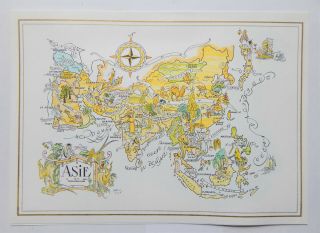 Pan Am Rainbow Service Pictorial Map Menu - Asia (ca.  1970)