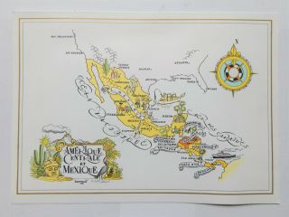 Pan Am Rainbow Service Pictorial Map Menu - Central America & Mexico (ca.  1970)