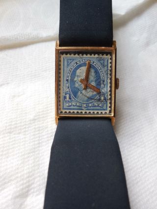 Vintage Bill Blass Vantage Benjamin Franklin Postage Stamp Winding Wrist Watch