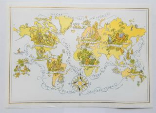 Pan Am Rainbow Service Pictorial Map Menu - World Map (ca.  1970)