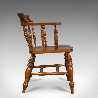 Antique Elbow Chair,  Victorian,  Elm,  Bow - Back,  Smokers,  Captains,  Desk c.  1880 3