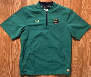 Notre Dame Football Team Issued Under Armour 1/4 Zip Jacket Green Medium