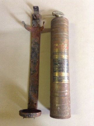 Vintage Antique Fire Gun No.  2 Solid Brass Fire Extinguisher & Wall Bracket