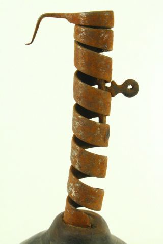 Antique 1700 ' s Wrought Iron & Wood Courting Spiral Candle Holder Candlestick 7 3