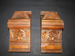 Antique Pair (2) Corbels Ornate Carved Wood Gothic Architectural Salvage