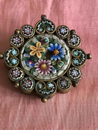 Rare French Antique Micro Miniature Enamel Brooch - Floral Design 1 "