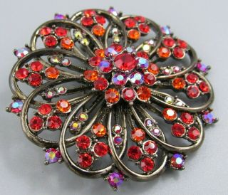 HIGH END Vintage Jewelry Red AB Crystal Flower BROOCH PIN Rhinestone E 2