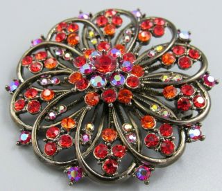 HIGH END Vintage Jewelry Red AB Crystal Flower BROOCH PIN Rhinestone E 3