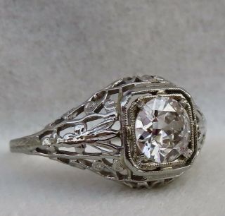 Antique Art Deco.  75 Ct.  Old European Cut F - Vs2 Diamond Engagement Ring 18k Gold