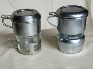 Set Of 2 Vintage Single Serve Coffee French Press Metal & Glass Cup