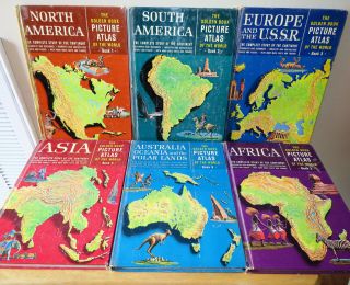 Set Of 6 Vtg.  The Golden Books Picture Atlas Of The World 1960