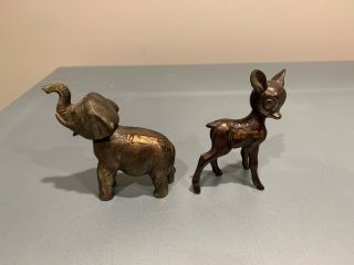 2 Vintage Metal Deer,  And Elephant St.  Louis Zoo Head Nodder Figurine,  Japan