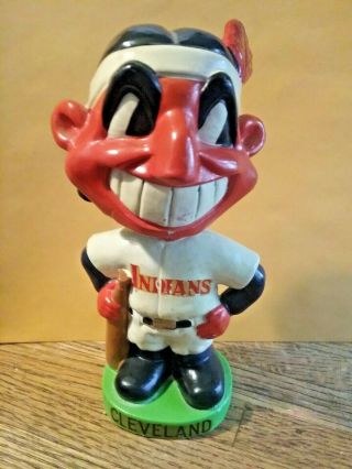 Vintage Cleveland Indians Bobblehead Chief Wahoo Green Base 1965 Made In Japan