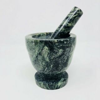 Vintage Green Marble Mortar And Pestle Jade Stone Footed Art
