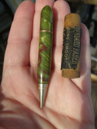 Small Vintage Mechanical Pencil With Lead In Wooden Cylinder