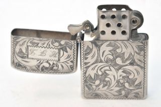 Vintage 1 7/8” Ladies Size Hand Chased 950 Sterling Engraved Silver Lighter