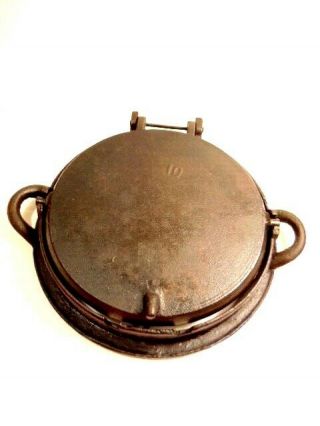Vintage stove top or camp fire cast iron waffle iron 2