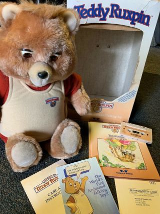 Vintage Teddy Ruxpin Bear Complete 1985 Worlds Of Wonder 1 Book/tape