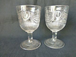Two Flint Antique Lincoln Drape Early American Pattern Glass Goblets
