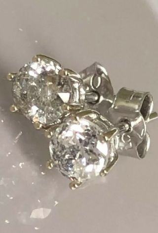 Gorgeous 1.  10 Carat Antique Old Cut Diamond Stud Earrings 18ct Mounts 18k