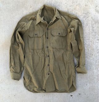 Vintage Ww2 Wwii U.  S.  Army Od Wool Field Gas Flap Shirt