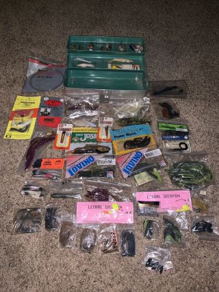 Vintage Tackle Box Full Of Lures Crank Baits Jigs Worms